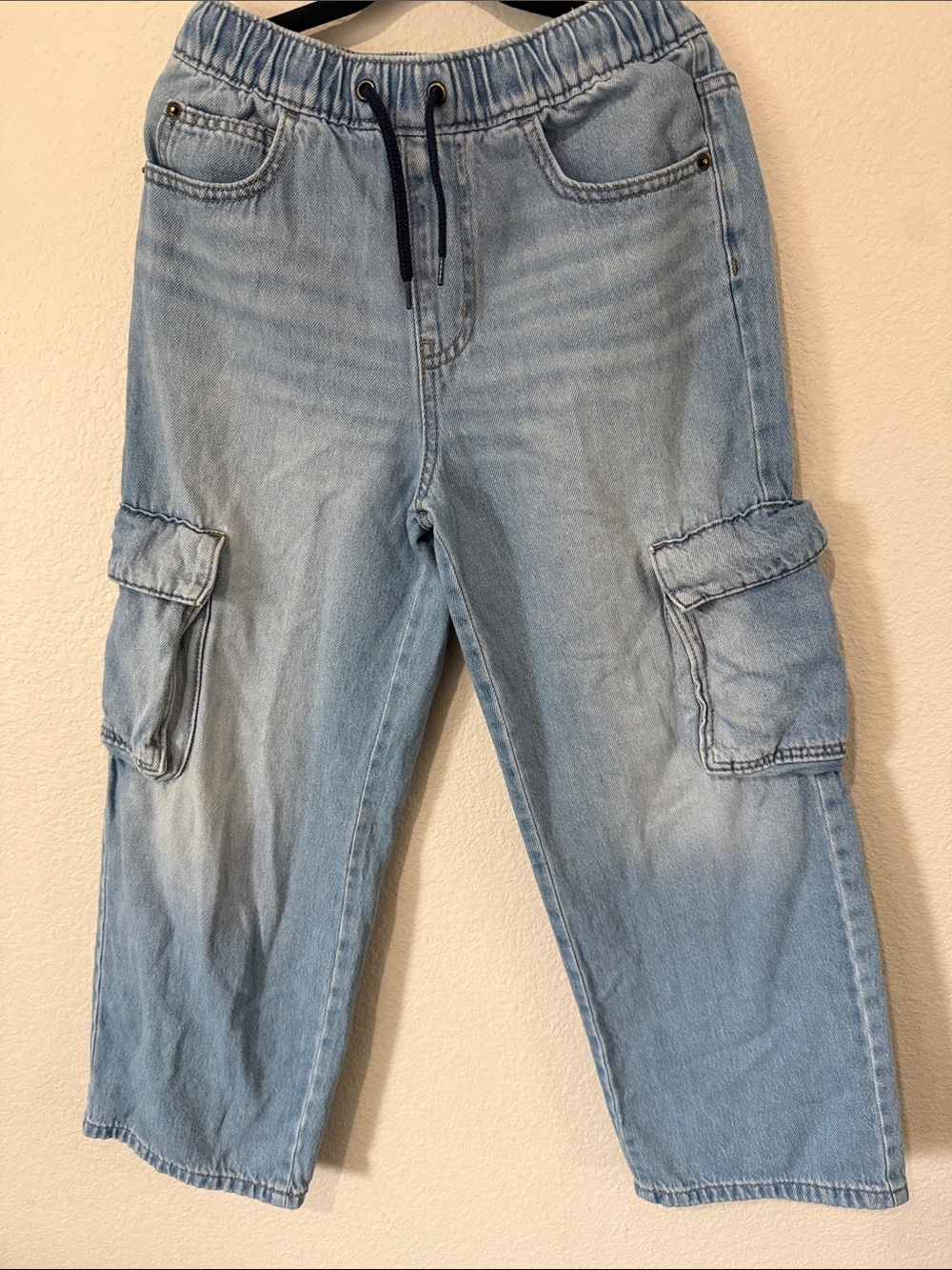 Light Wash Blue Baggy Cargo Kid’s Jeans - Elastic Waist